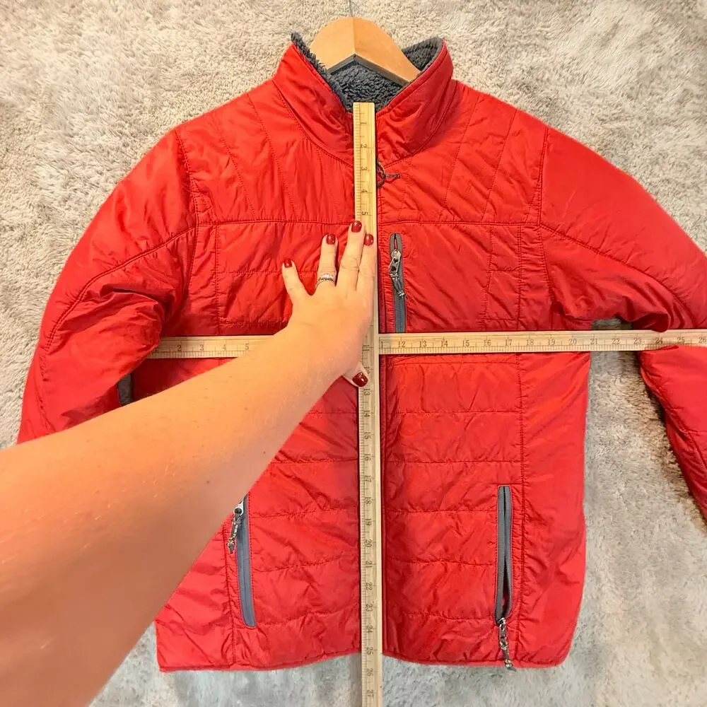 LL Bean Reversible Red Puffer Jacket Sherpa Fleece Plush Lined XL 18 Boys